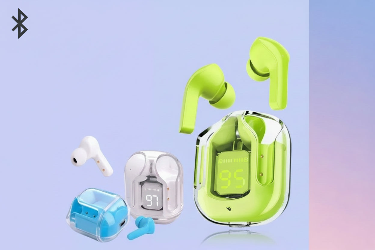 Original T2 Trådlösa Bluetooth Hörlurar - Transparent HIFI Stereo med LED Batteriindikator.