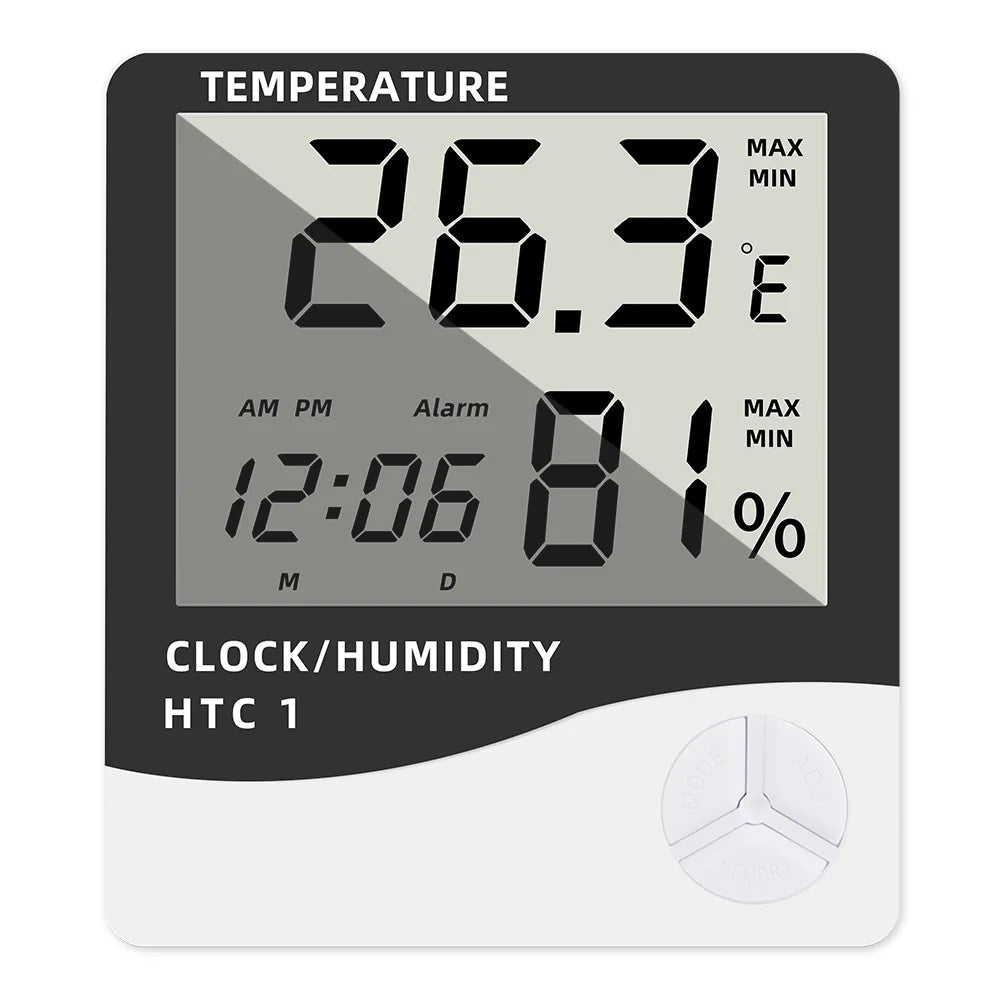 Digital Termometer & Hygrometer HTC-1 - LCD Väderstation med Klocka HTC-1