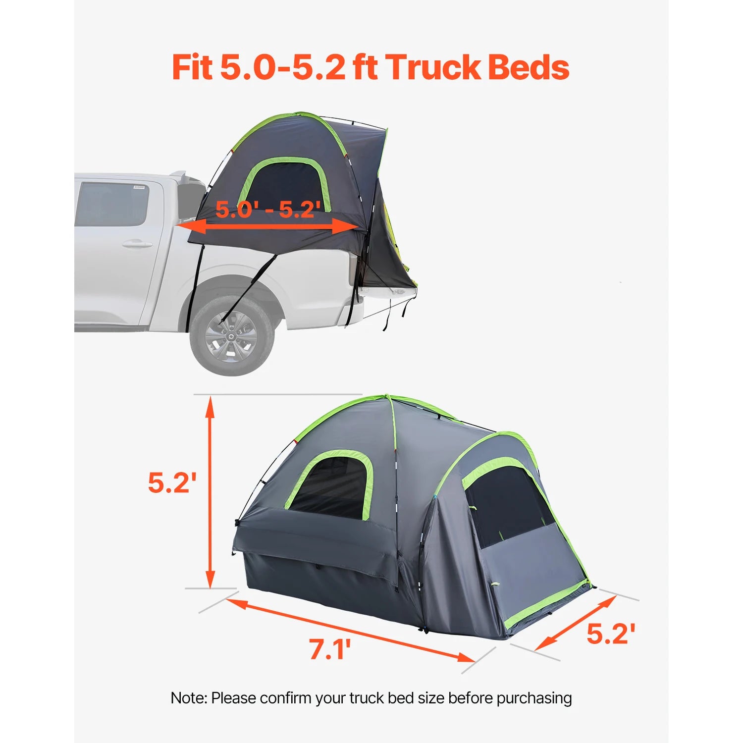 Pickup Truck Tält 5.0-6.7 ft - Vattentätt Campingtält för 2-3 Personer 5.0-5.2ft Polen