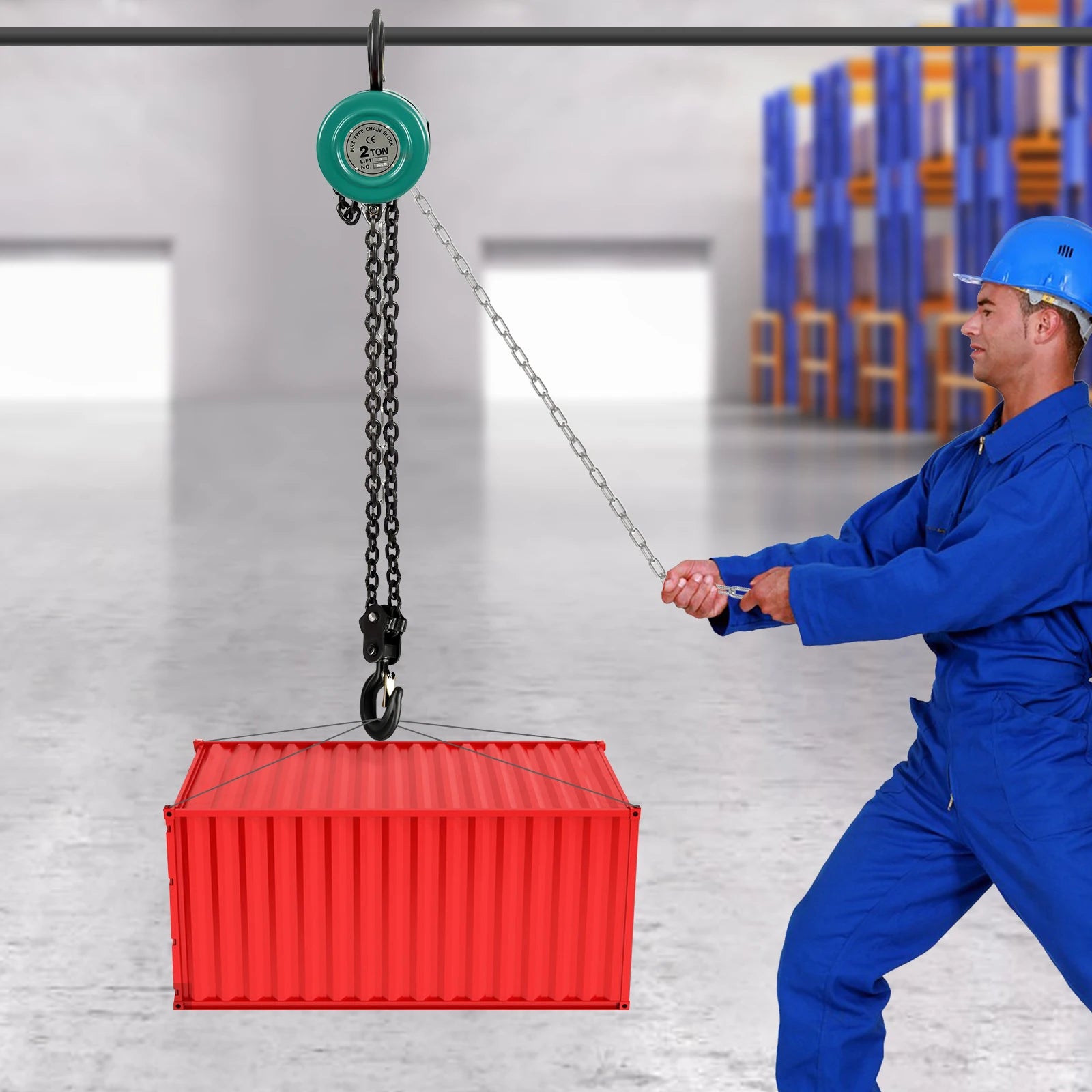 Manuell kedjetelfer med lyftkapacitet upp till 2 ton. Tillverkad av slitstarkt manganstål med roterande krok för säker och stabil lyftning. Perfekt för verkstäder, garage, lager och industriellt bruk .