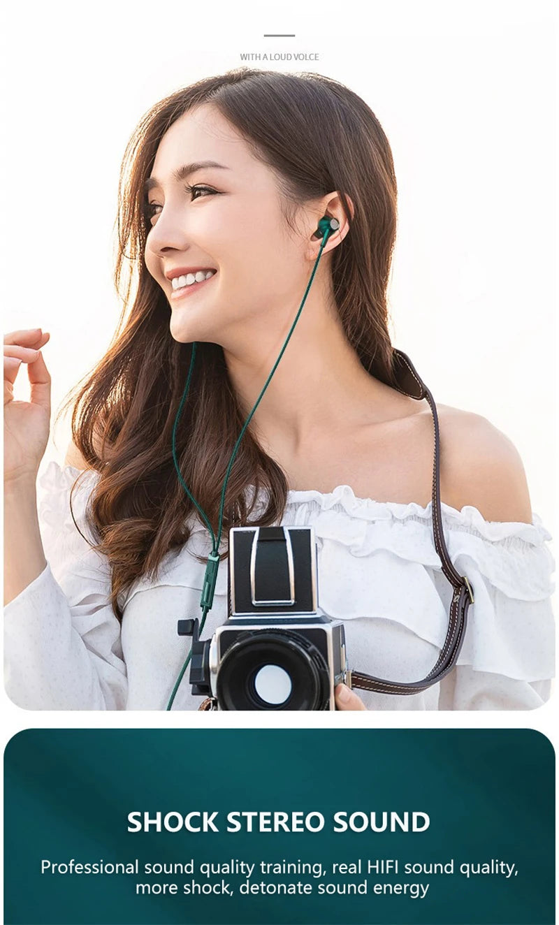Type-C/3.5mm Kabelanslutna Hörlurar - Dubbel Bass In-Ear med Mikrofon & Karaoke