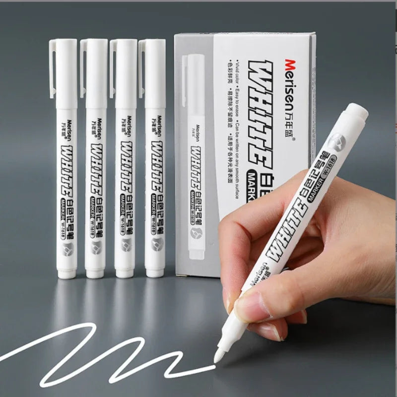 1.0MM White Marker Pens Oily Waterproof Permanent Paint Markers for Wood Plastic Leather Glass Stone Metal Art Supplies