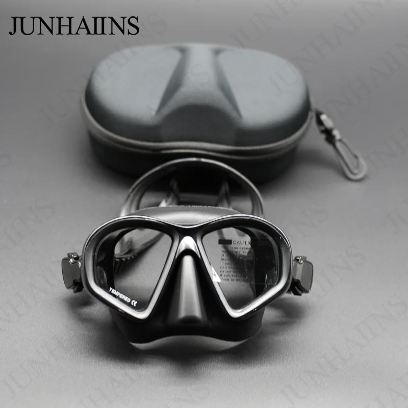 Professional Wet Low Volume Freediving Mask, Tempered Glass Freedive Mask, J-Type Diving Mask, Snorkel Set, With Camera Mount SVART MASK