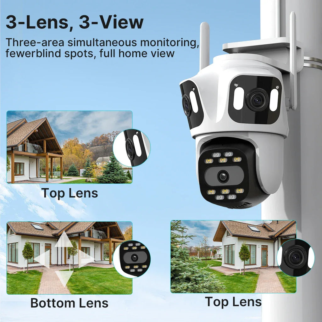 Trippel-Lins PTZ IP-Kamera Utomhus - HD WiFi Säkerhetskamera med Auto-Tracking
