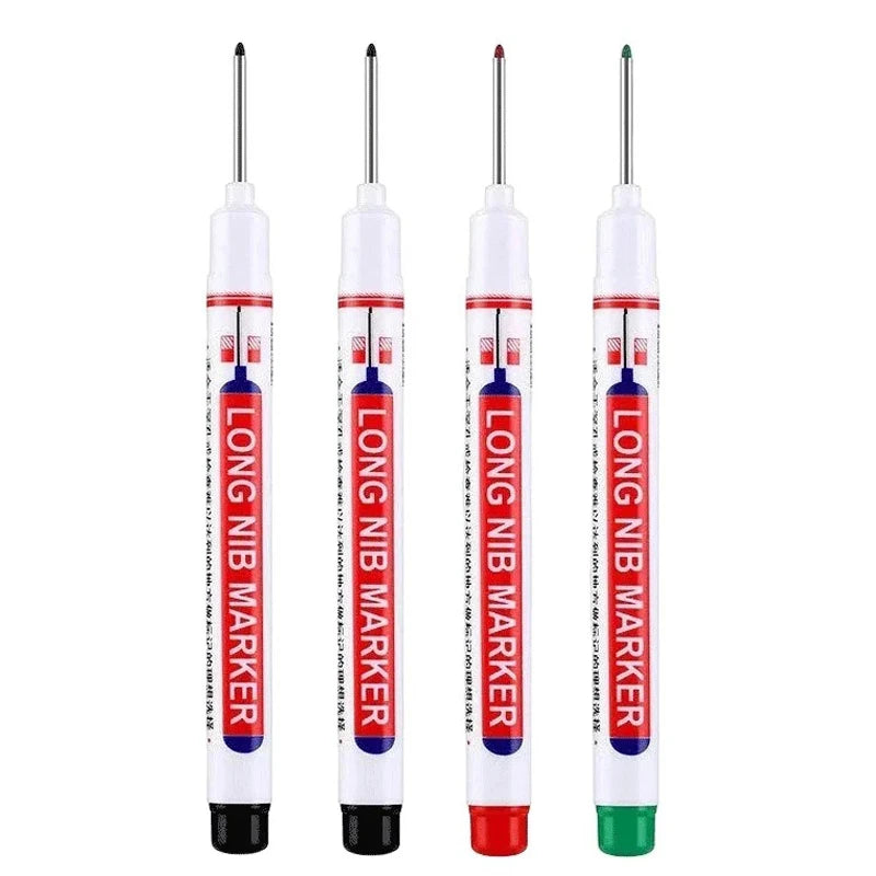 4Pcs/Set 20mm Deep Hole Long Nib Head Markers For Metal Perforating Pen Waterproof Bathroom Woodworking Decoration Multi-Purpose 2black 1red 1green