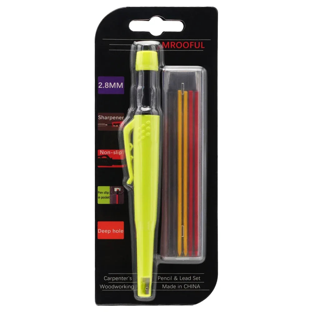 Woodworking Pencil Card Set, Deep Hole Marking and Drawing, with 2.8mm Reliable and Durable Lead, for Carpenters Engineering yellow set color