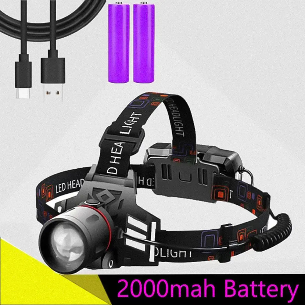 Röd LED Pannlampa - Professionell Pannlampa för Fiske och Camping. 2000mah Batteri