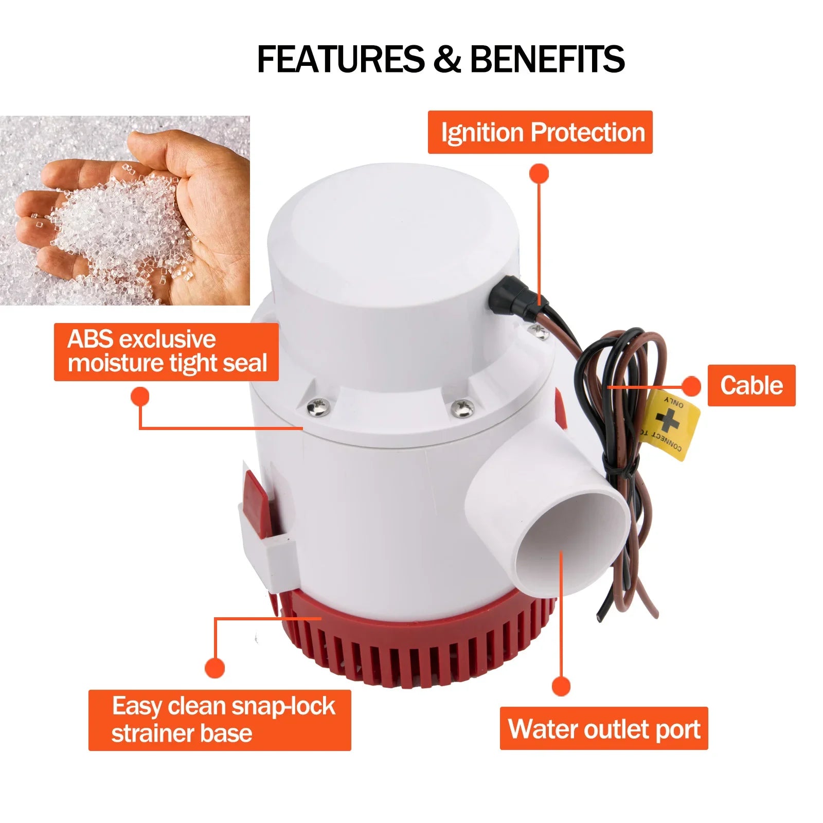 12V 4700GPH Marin Länspump Elektrisk Vattenpump för Båtar | Heavy Duty Nedsänkbar