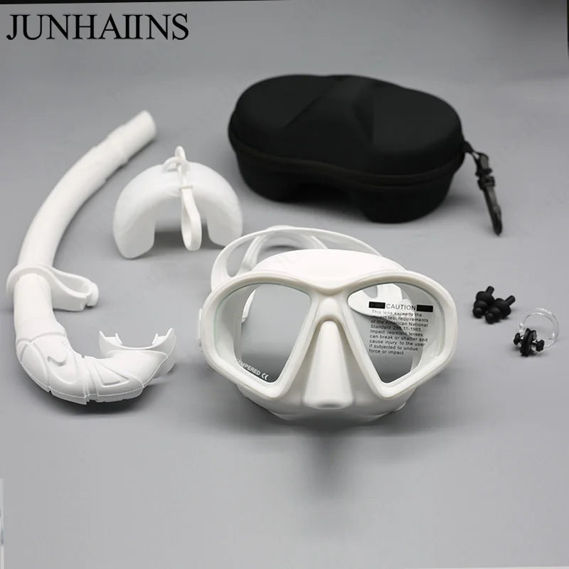 Professional Wet Low Volume Freediving Mask, Tempered Glass Freedive Mask, J-Type Diving Mask, Snorkel Set, With Camera Mount VIT SET