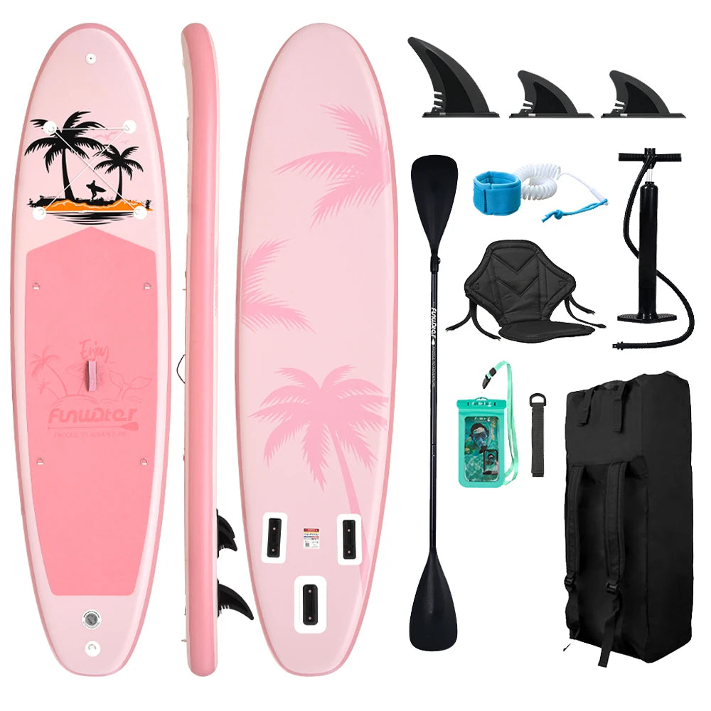 Tax Free EU Stock FunWater SUPFW37B Pink Palm Tree Paddle Board with Kayak Seat 3-7 Days Delivery ISUP Complete Kit Women