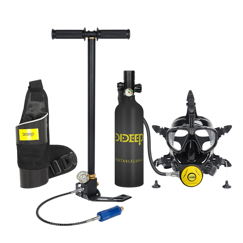 DIDEEP 1L Mini Dyktank Set med Helansiktsmask - 15-20 Min Dykutrustning svart Tyskland