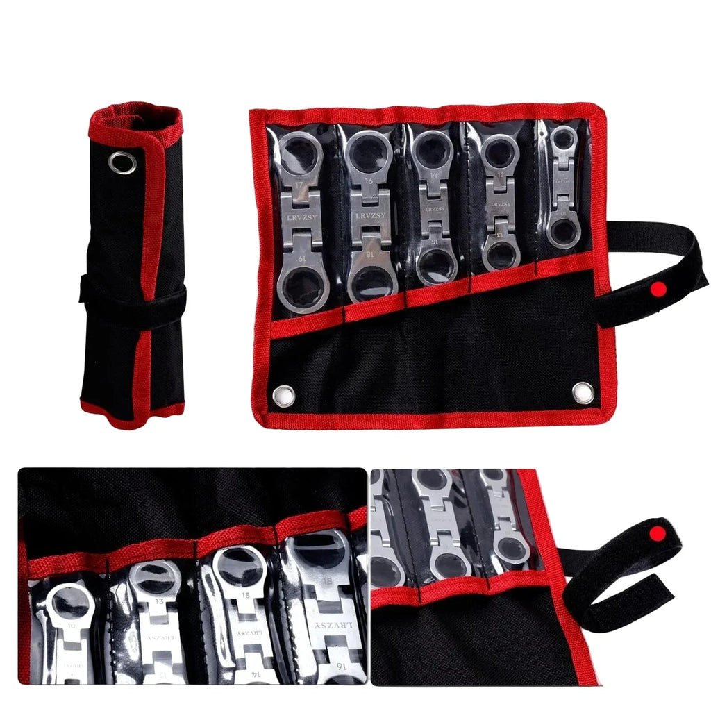 Kompakt Spärrskiftnyckel Set - Flexibelt Huvud 8-19mm - 5 Delar
