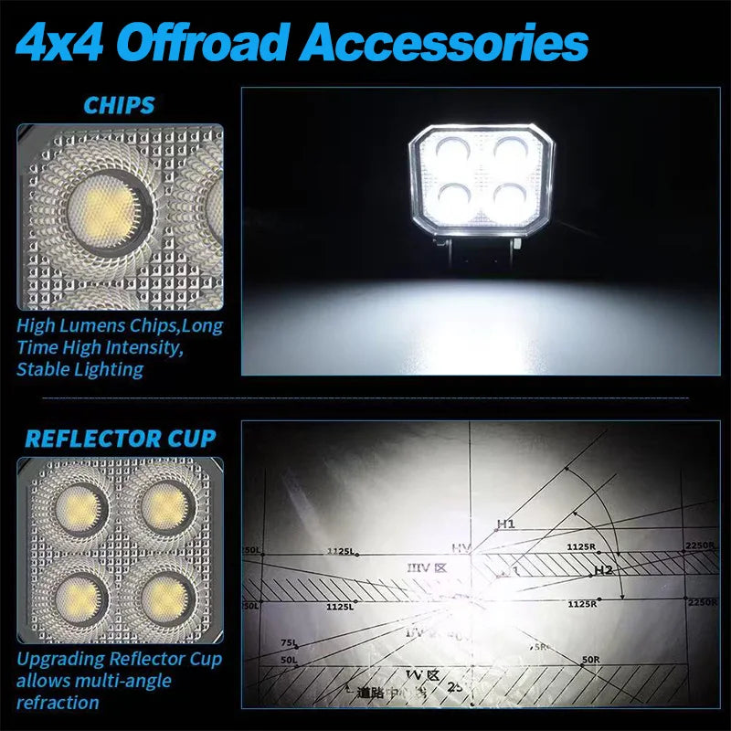 3 Inch 4 LED Rectangle Floodlight 9-32V 18W Car led Work Light For Jeep Truck Boat Tractor ATV Offroad 4X4 Barra LED Headlight