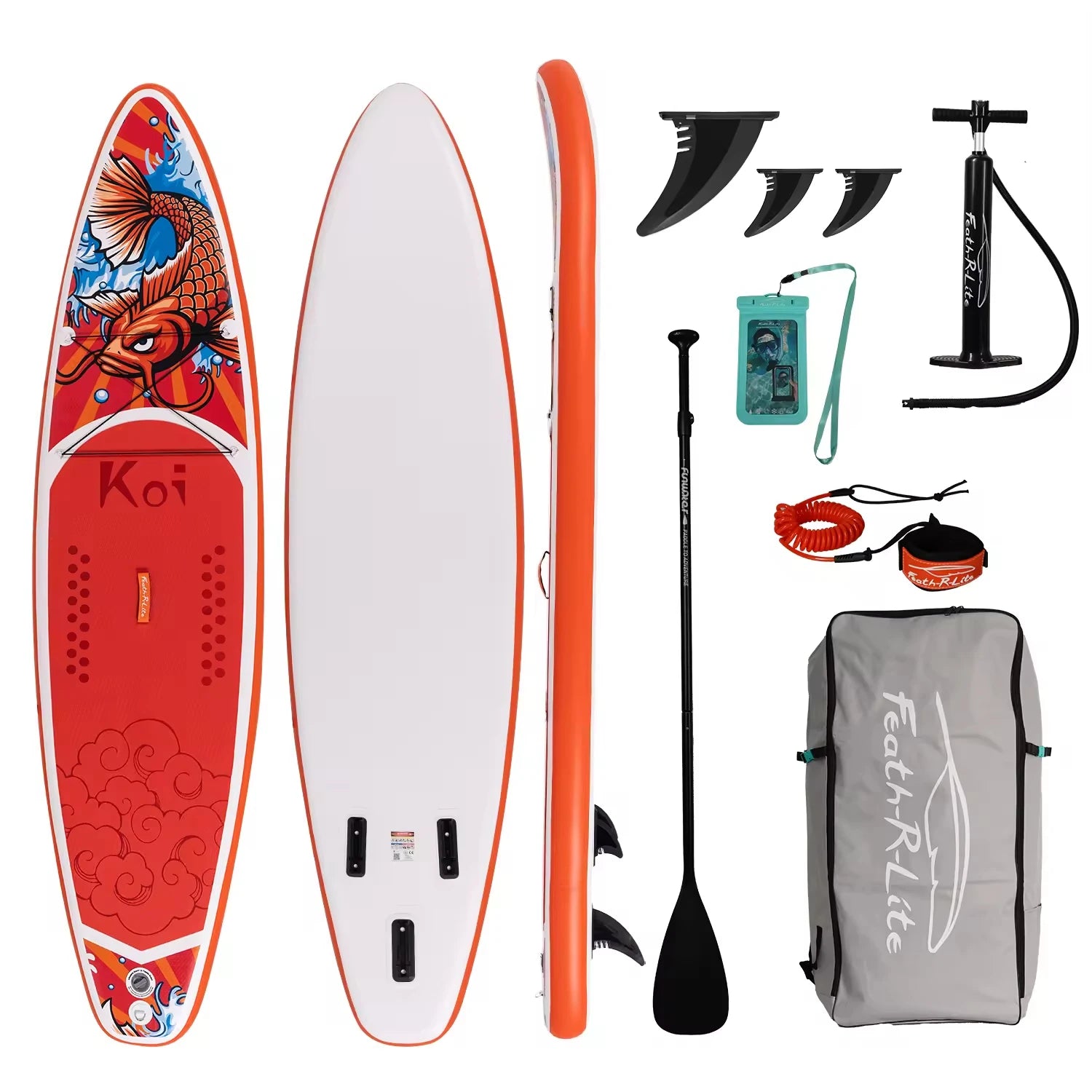 Uppblåsbar SUP-bräda 335cm - Komplett Set med Paddel, Pump & Tillbehör Röd karp Polen (3–6 dagar)
