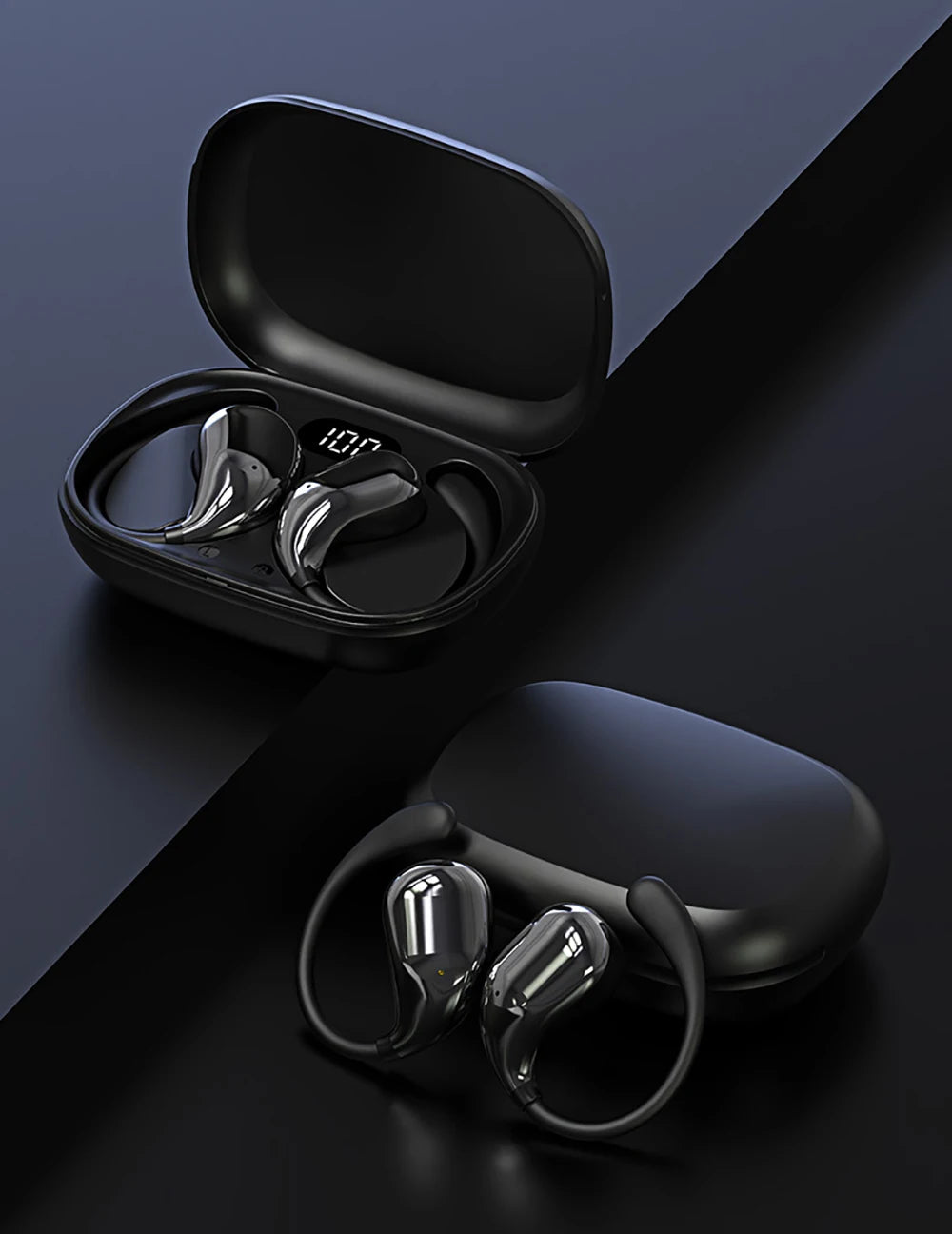 Bluetooth 5.4 Ear Hook TWS Hörlurar - Premium Trådlösa HiFi Stereo Vattentäta Earphones med LED Display, Touch Control & Lång Standby - För Sport & Daglig Användning.