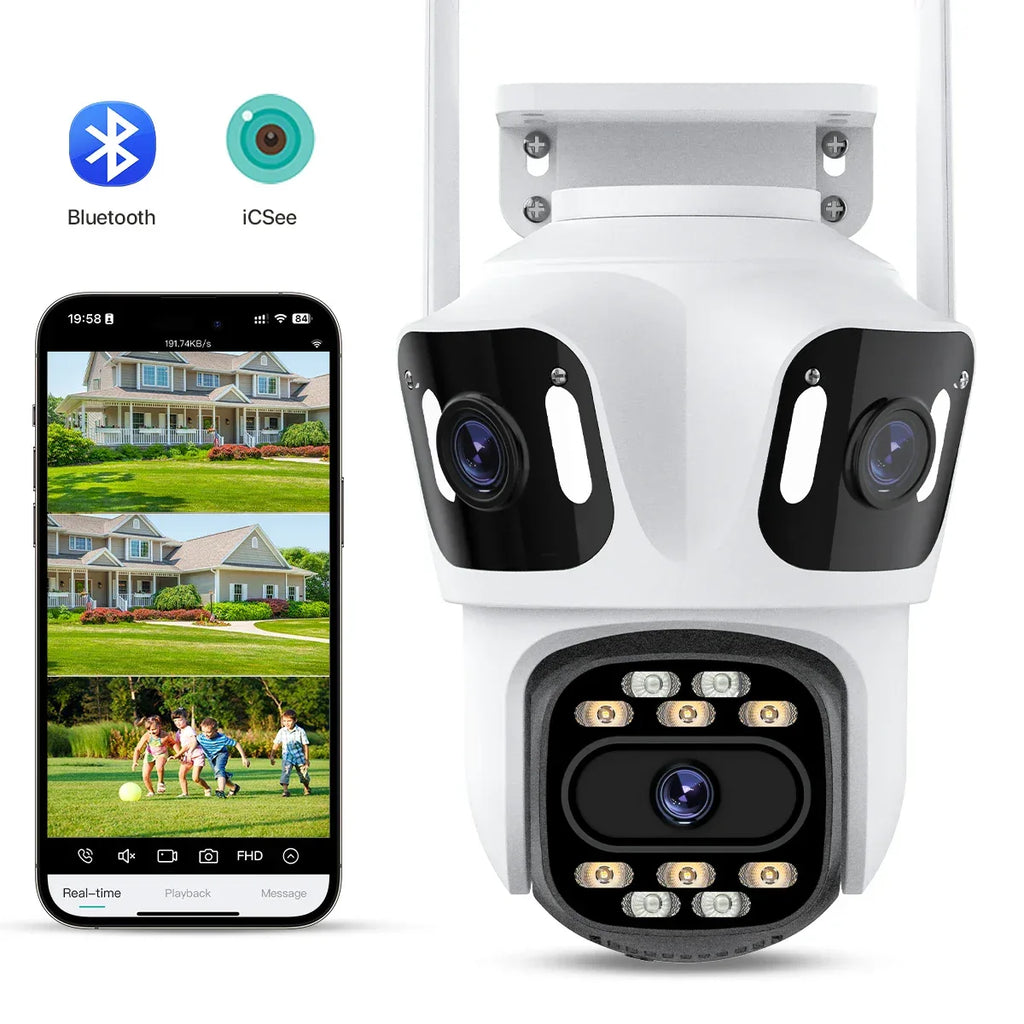 Trippel-Lins PTZ IP-Kamera Utomhus - HD WiFi Säkerhetskamera med Auto-Tracking