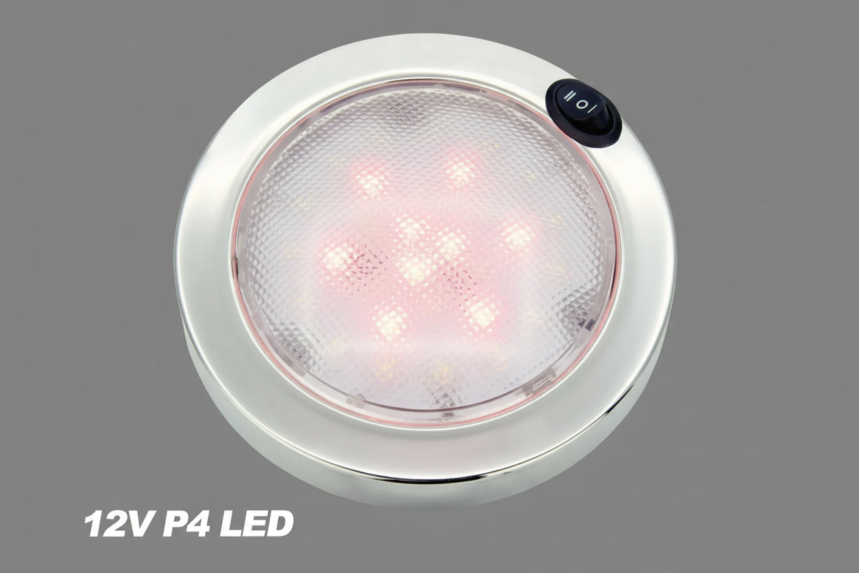 12V LED Båttaklampa – Vit/Röd Inomhusbelysning för Husbil, Husvagn & Båt – 30st P4 LED för Ljusstark, Effektiv Belysning