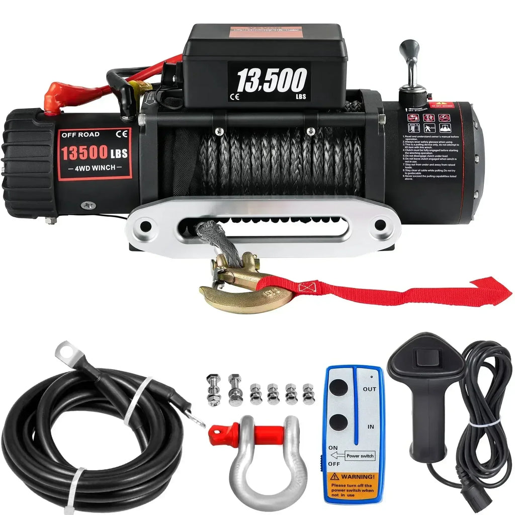 Elektrisk Lastbilsvinsch 13500 lbs 12V - Kraftfull Syntetisk Rep Vinsch med Trådlös & Trådbunden Fjärrkontroll .