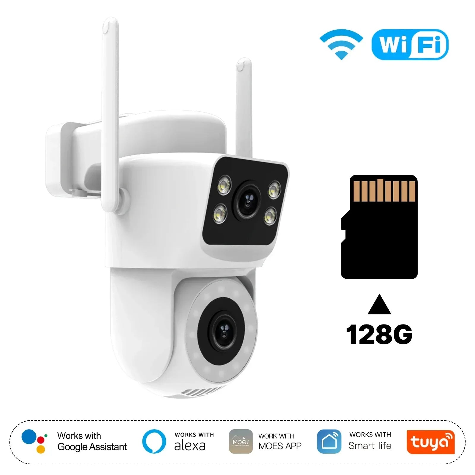Moes Smart WiFi Utomhus Säkerhetskamera 8MP Dual Screen 2.4G/5G IP65 Vattentät Camera with 128G SD