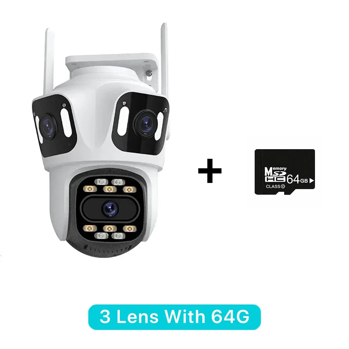 Trippel-Lins PTZ IP-Kamera Utomhus - HD WiFi Säkerhetskamera med Auto-Tracking 3 Lens With 64G