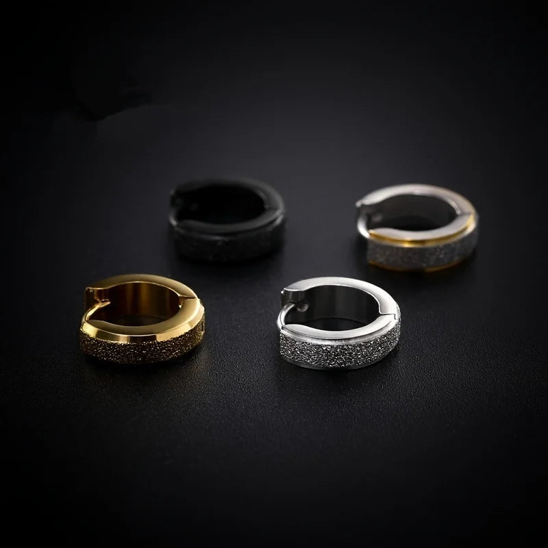 1 Pair Unisex Stylish Stainless Steel Frosted Punk Buckle Hoop Earrings for Men Women Daily Wear Eye-Catching Jewelry Accessory