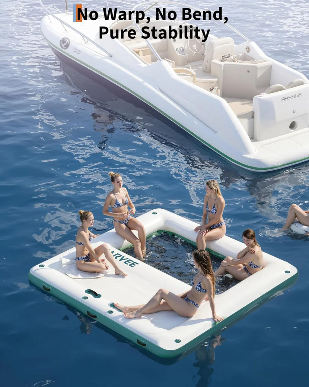 Uppblåsbar Flytande Plattform 10x10ft med 4x7ft Trampolin – Badplattform för Sjö, Pool & Strand