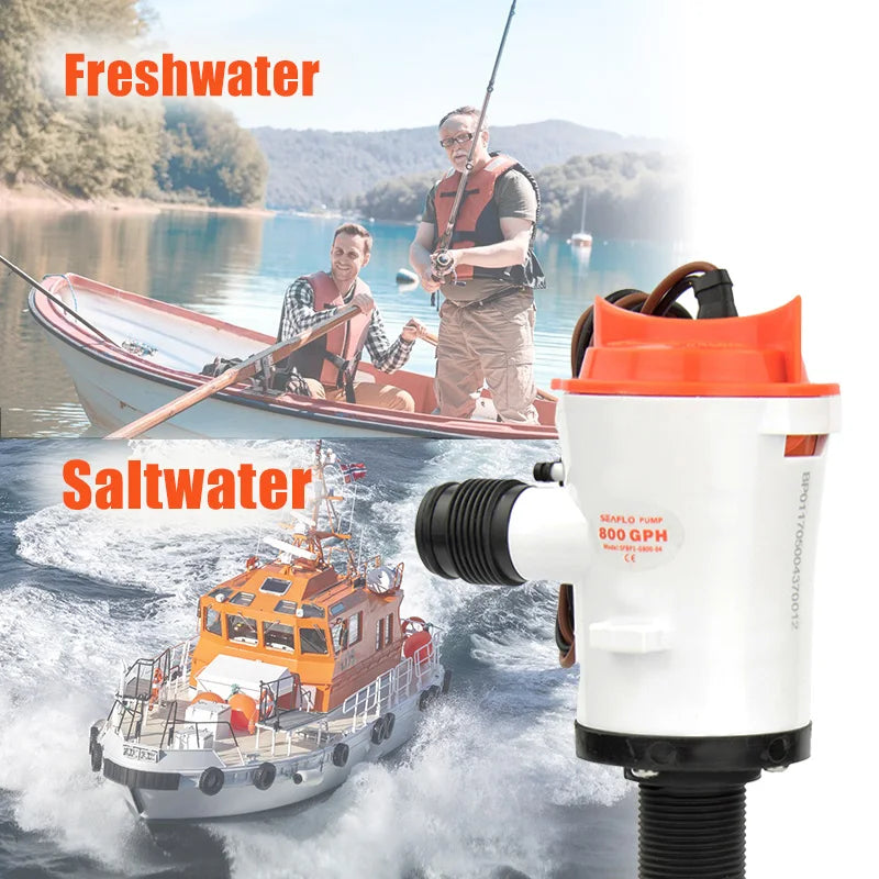 12V 800GPH Marin Livewell Pump - Nedsänkbar Aerator för Baitbehållare