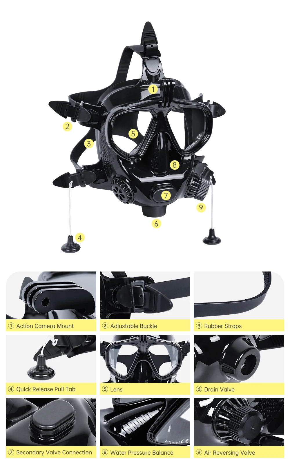 DIDEEP 1L Mini Dyktank Set med Helansiktsmask - 15-20 Min Dykutrustning