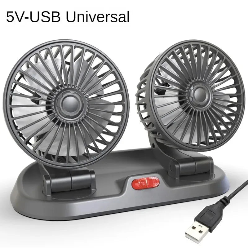 Tyst Bärbar Mini USB fläkt 5V 12V – Dubbelhuvud, 360° Justerbar Kylning