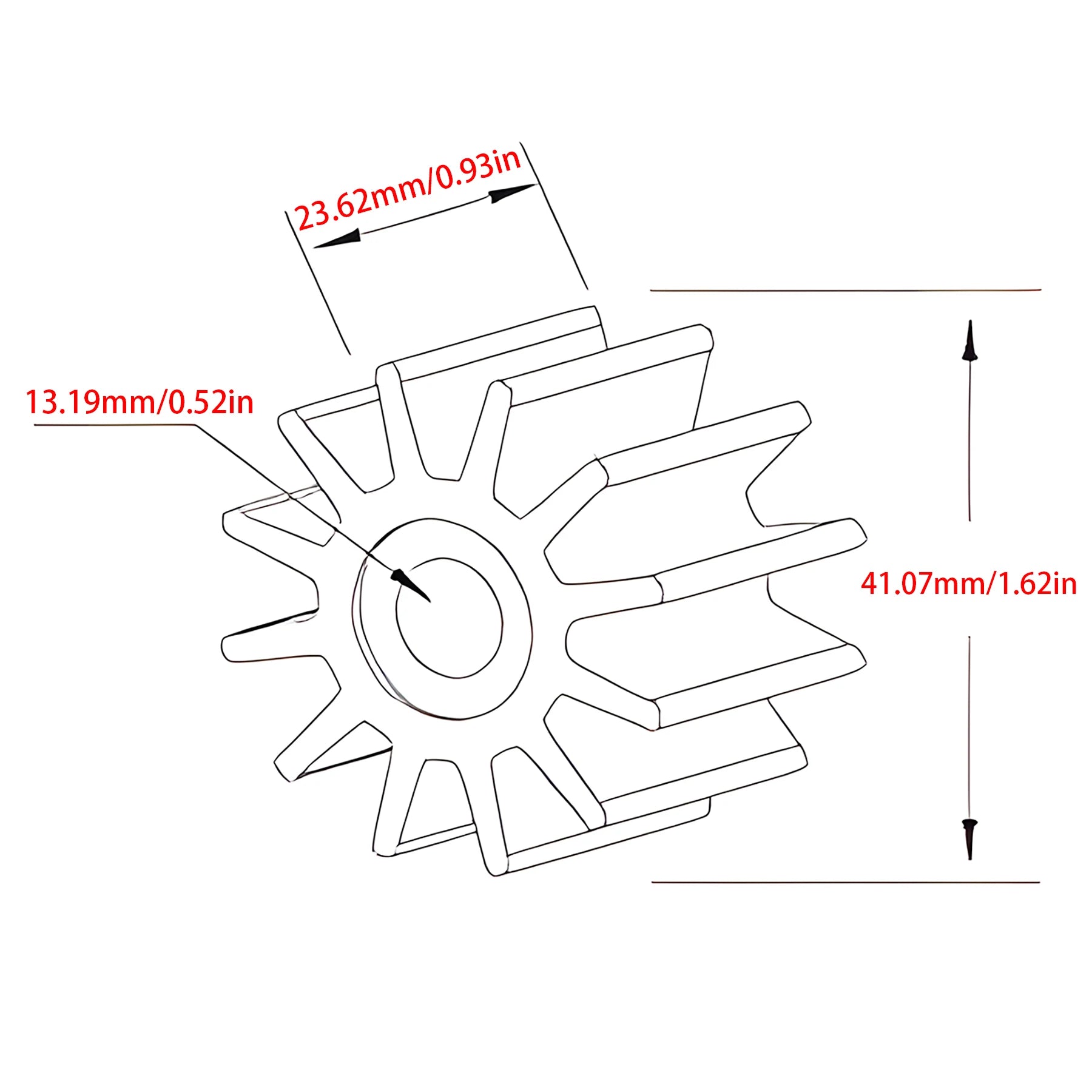 Impeller 19210-881-003 för Honda Utombordare 4.5-10 HK - 8-bladig Key Drive