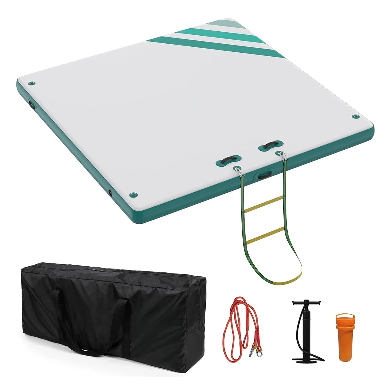 Uppblåsbar Flytande Plattform – Halkfri Badplattform med Stege & Väska för Sjö, Pool & Strand