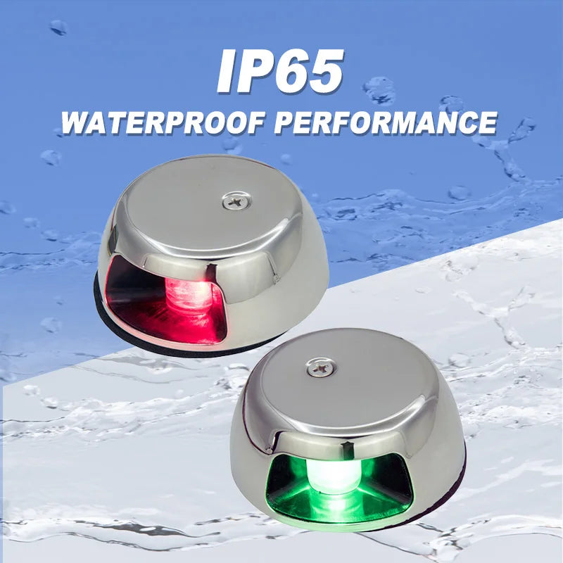 12V Marine LED Navigation Lights Stainless Steel Red Port & Green Starboard Side Lights Horizontal Mount
