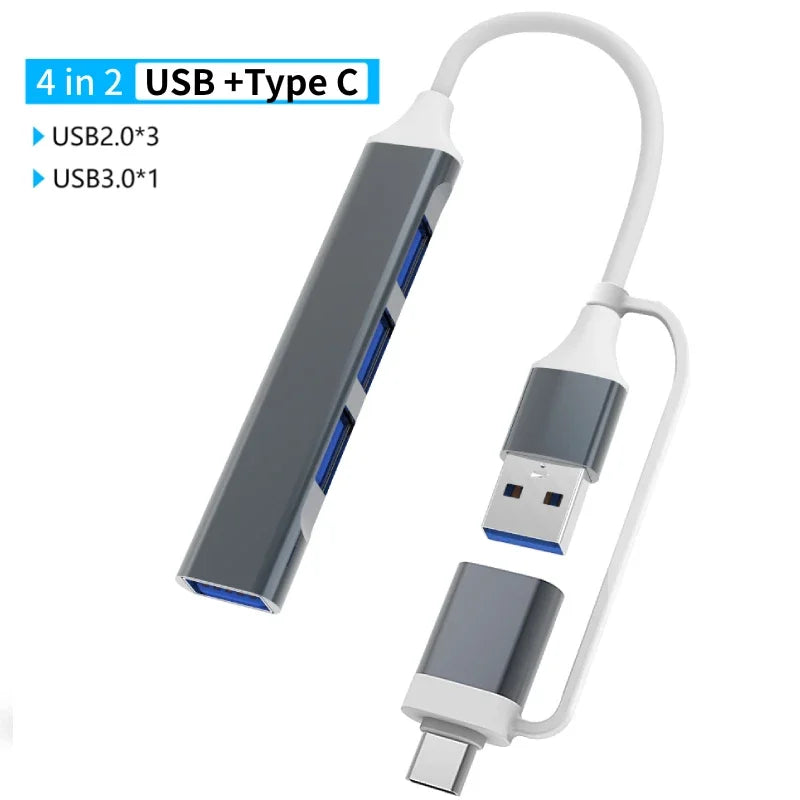 USB-C Dockningsstation Multi-Hub - USB 3.0 Adapter med USB 2.0 Portar, TF/SD Kortläsare & Audio Output - Universal för MacBook Pro, PC & Laptop.