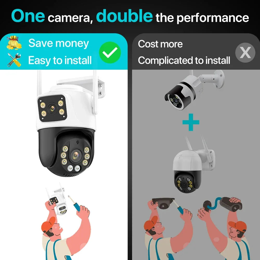 Dual Lens 360° WiFi Säkerhetskamera 8MP 4K Utomhus IP66 Vattentät PTZ Övervakningskamera