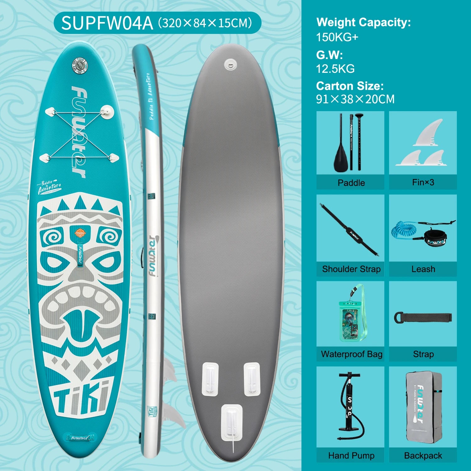 FunWater Uppblåsbar Paddleboard – Komplett Kit med Torrbag SUPFW04A Polen