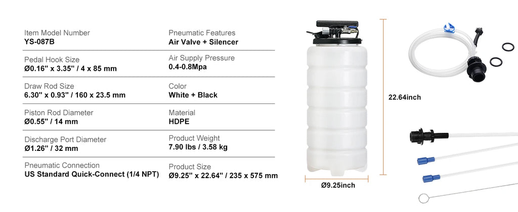 Oljesug, manuell/tryckluftsdriven, 6.5L/15L med Sugslang