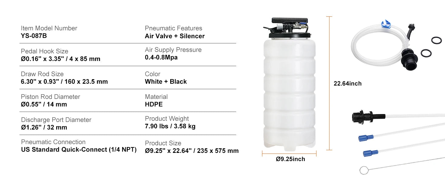 Oljesug, manuell/tryckluftsdriven, 6.5L/15L med Sugslang