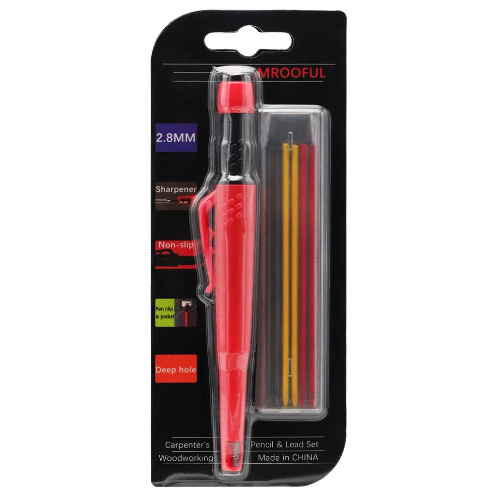 Woodworking Pencil Card Set, Deep Hole Marking and Drawing, with 2.8mm Reliable and Durable Lead, for Carpenters Engineering red set color lead