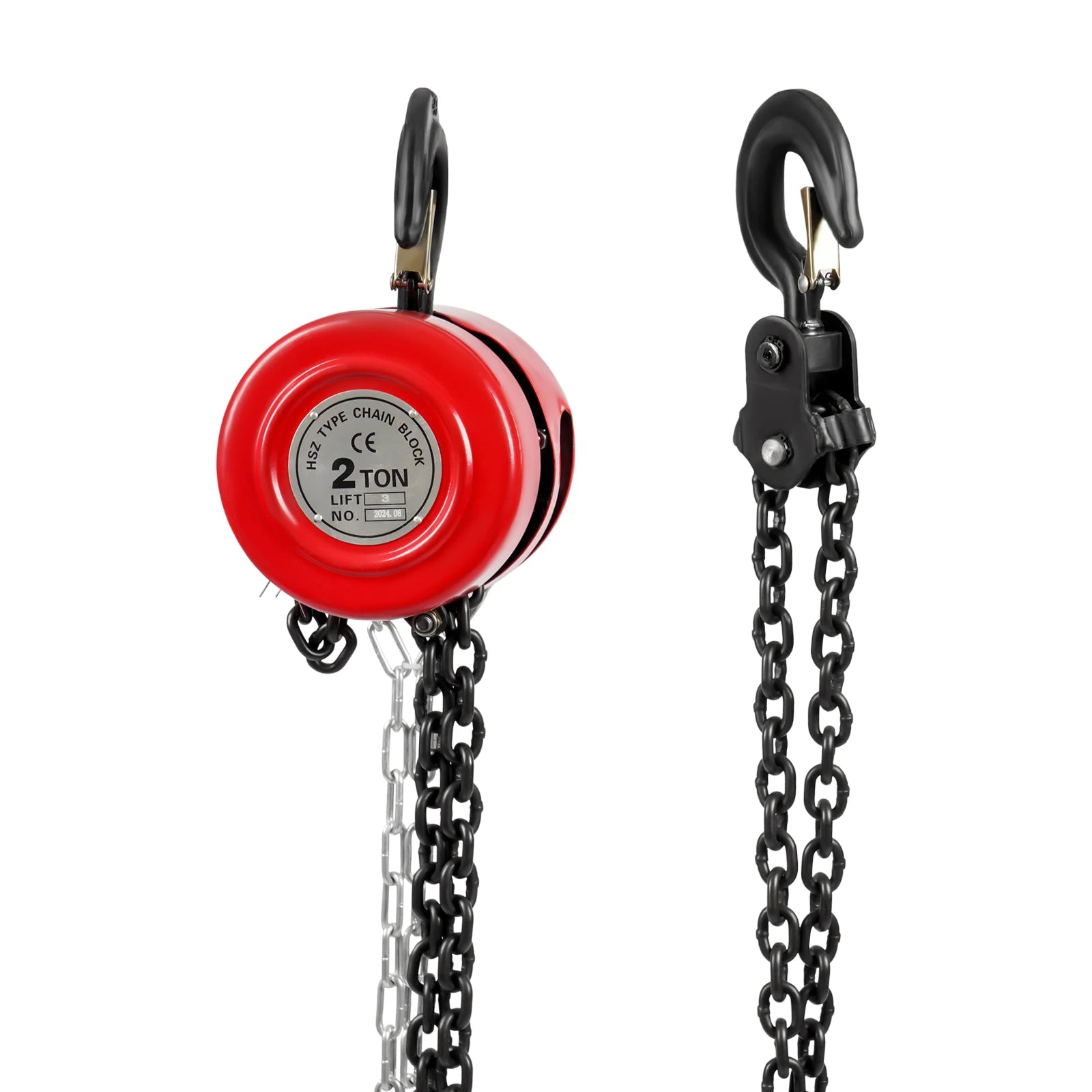 Manuell kedjetelfer med lyftkapacitet upp till 2 ton. Tillverkad av slitstarkt manganstål med roterande krok för säker och stabil lyftning. Perfekt för verkstäder, garage, lager och industriellt bruk . röd 2 Ton Tyskland