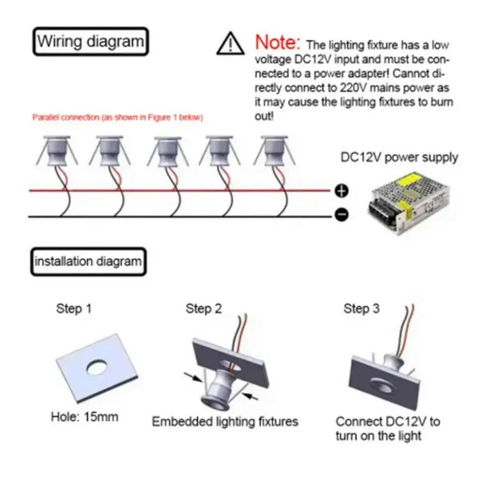Mini LED Spotlight 1W - Inbyggd Takspot 12V för Trappor & Skåp