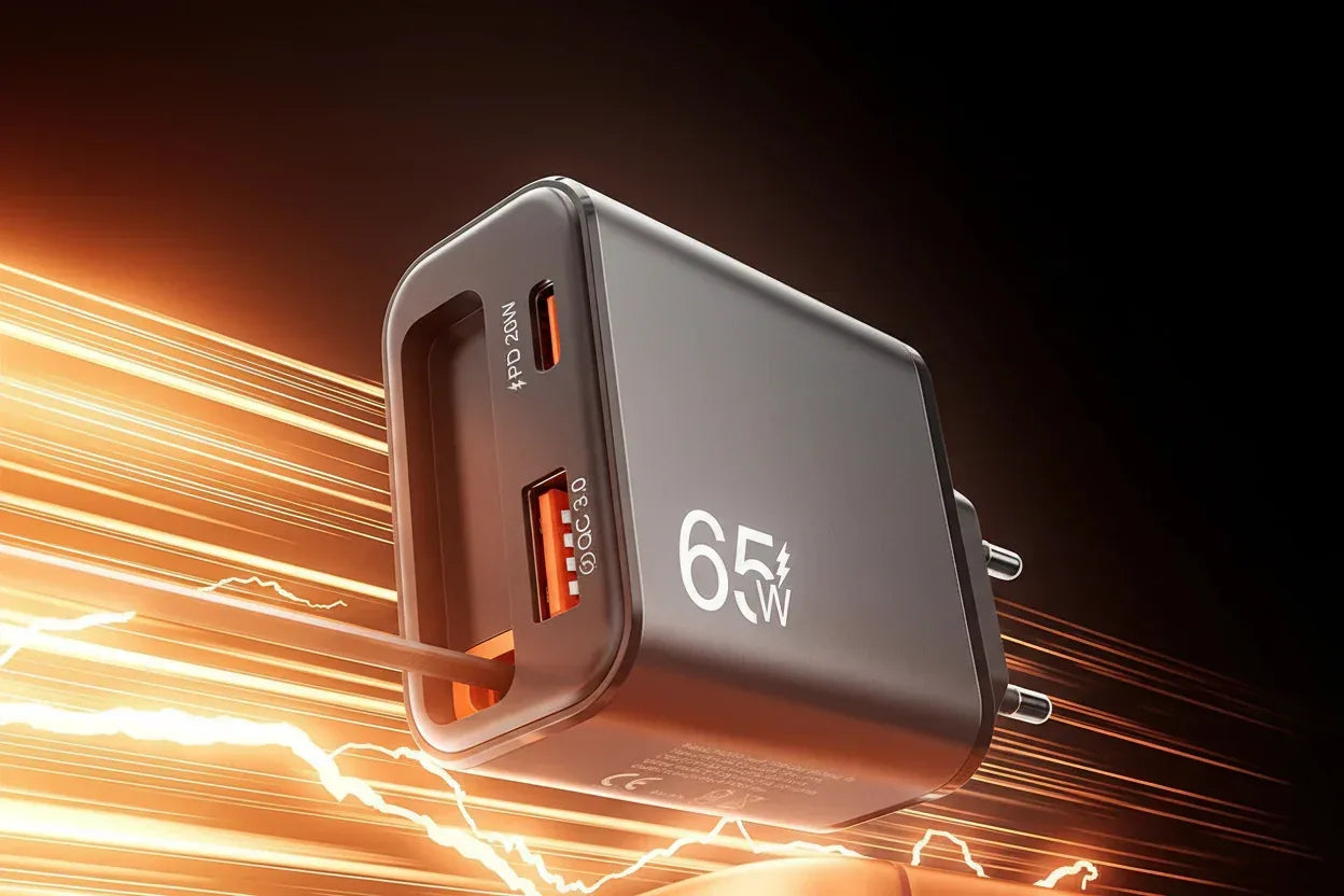 65W Snabbladdare med Infällbar USB-C Kabel - Kompakt Reseladdare