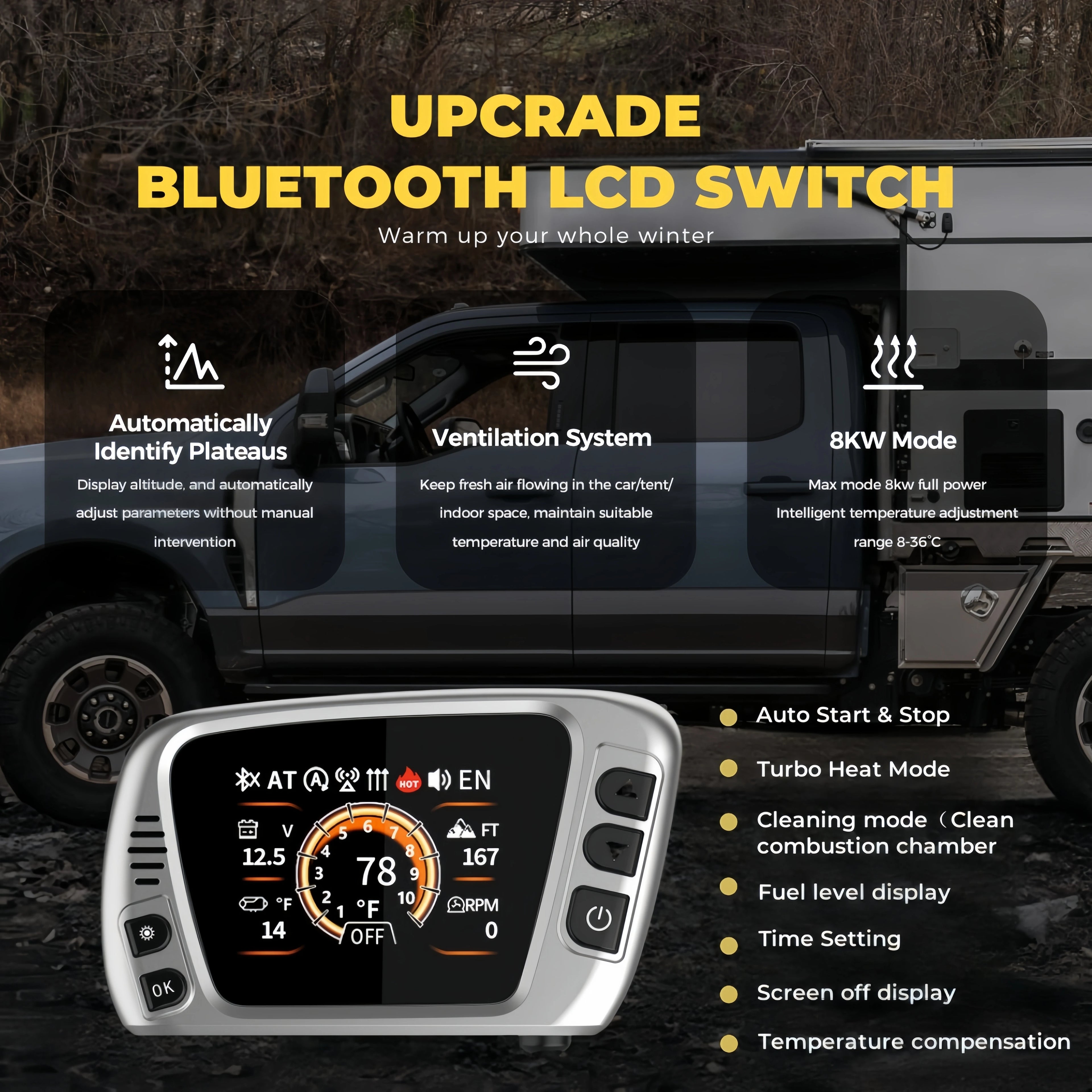 8KW Dieselvärmare 12V/220V med Bluetooth & Intern Cirkulation – Bil, Husbil, Tält