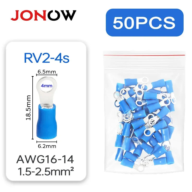 50-Pack Ringkabelskor M4/M5/M6 - Isolerade Kabelkontakter för Elektriska Installationer RV2-4s-50PCS