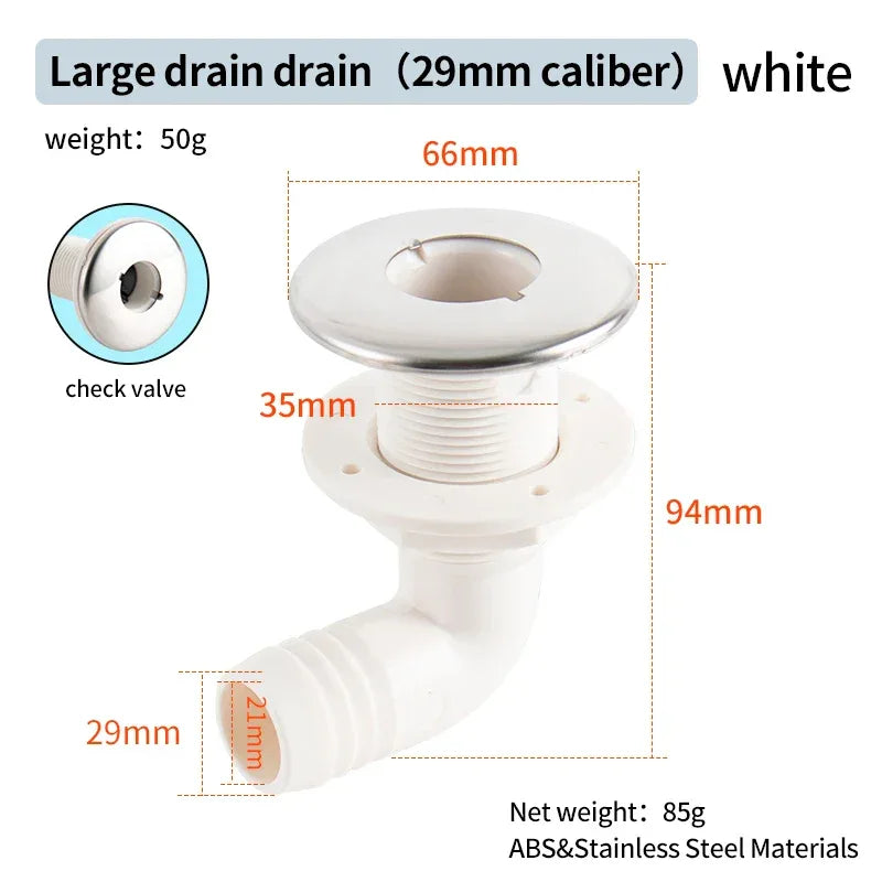 90° Marin Dränering Utlopp - Båt Länspump Avlopp 29mm white with SS