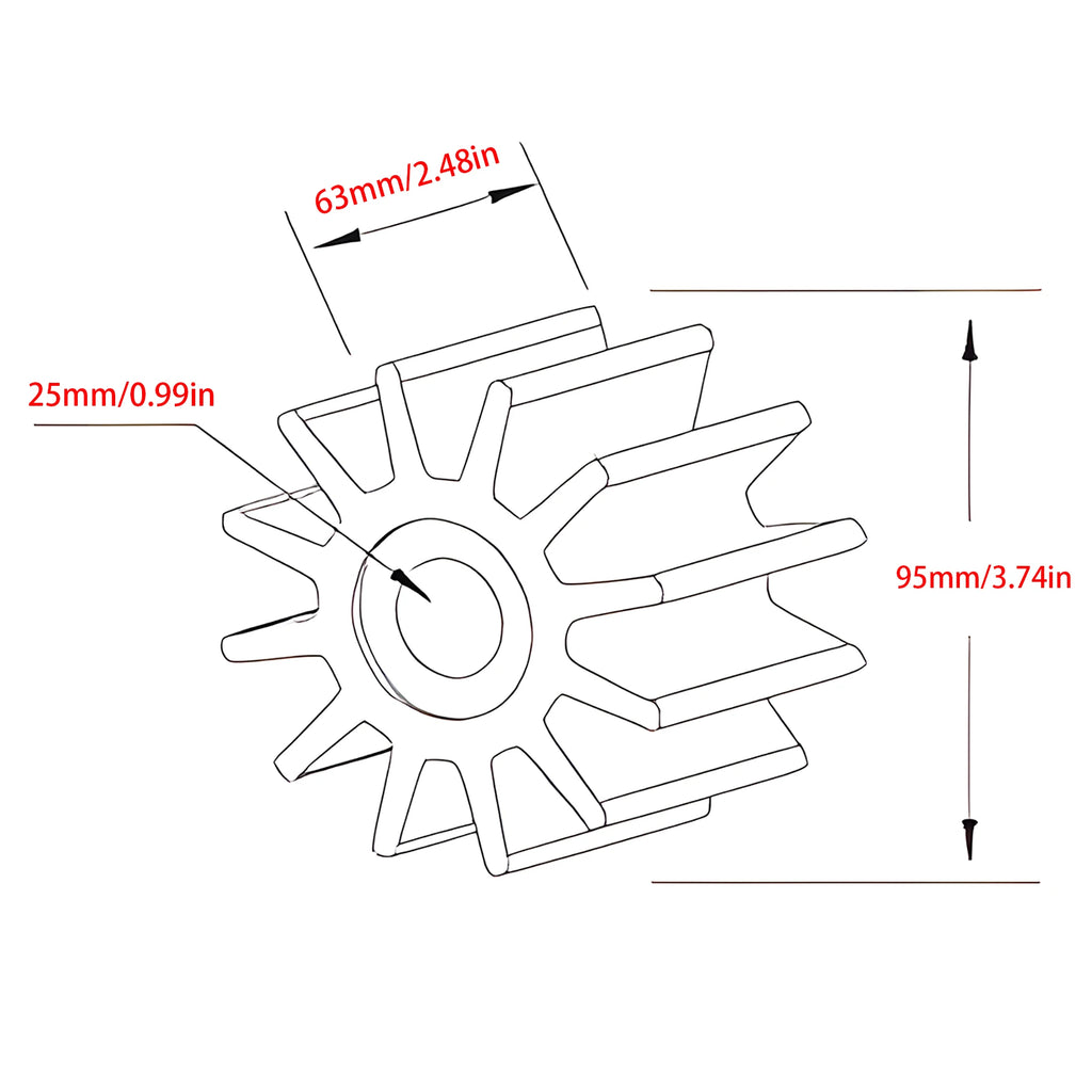 Impeller 875660 för Volvo Penta Marinmotorer - 12-bladig Spline Drive