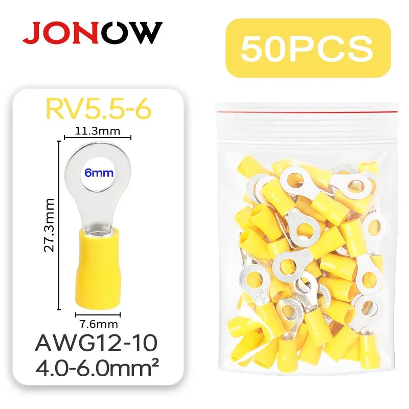 50-Pack Ringkabelskor M4/M5/M6 - Isolerade Kabelkontakter för Elektriska Installationer RV5.5-6-50PCS