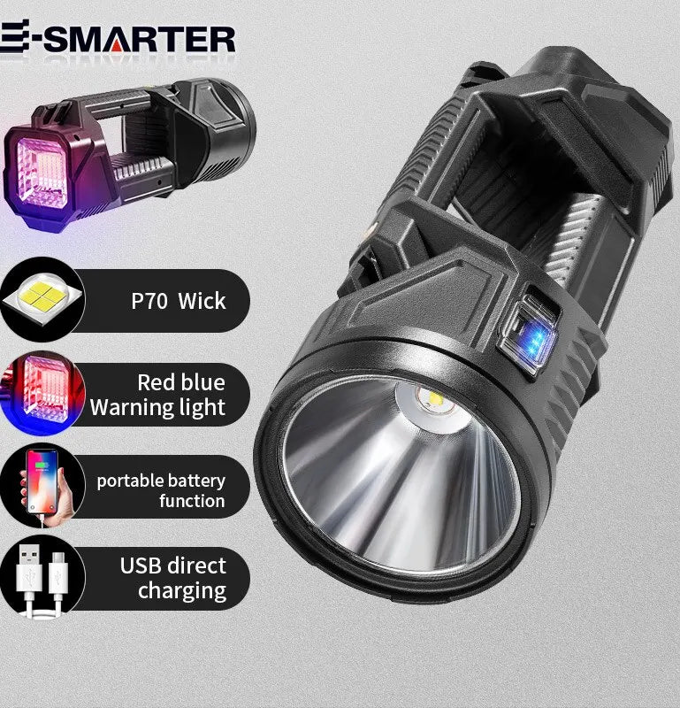 Kraftfull LED Strålkastare - Uppladdningsbar Söklampa med Powerbank 1800lm