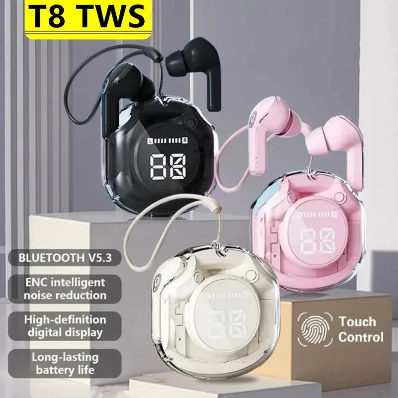 T8 Trådlösa Bluetooth Hörlurar - TWS Earbuds med LED Display och Laddningsetui