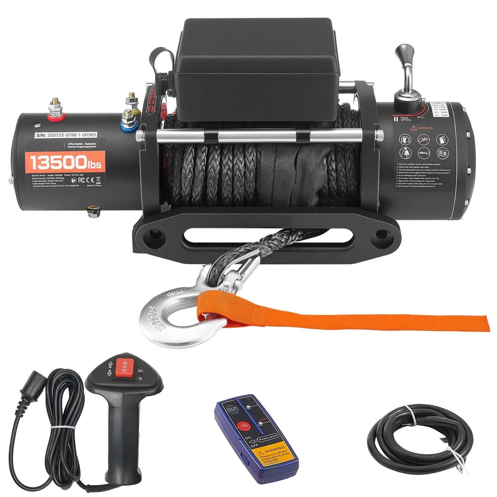 Elektrisk Vinsch 13500 lbs 12V Syntetisk Rep - Professionell Bilvinsch med Trådlös & Trådbunden Fjärrkontroll
