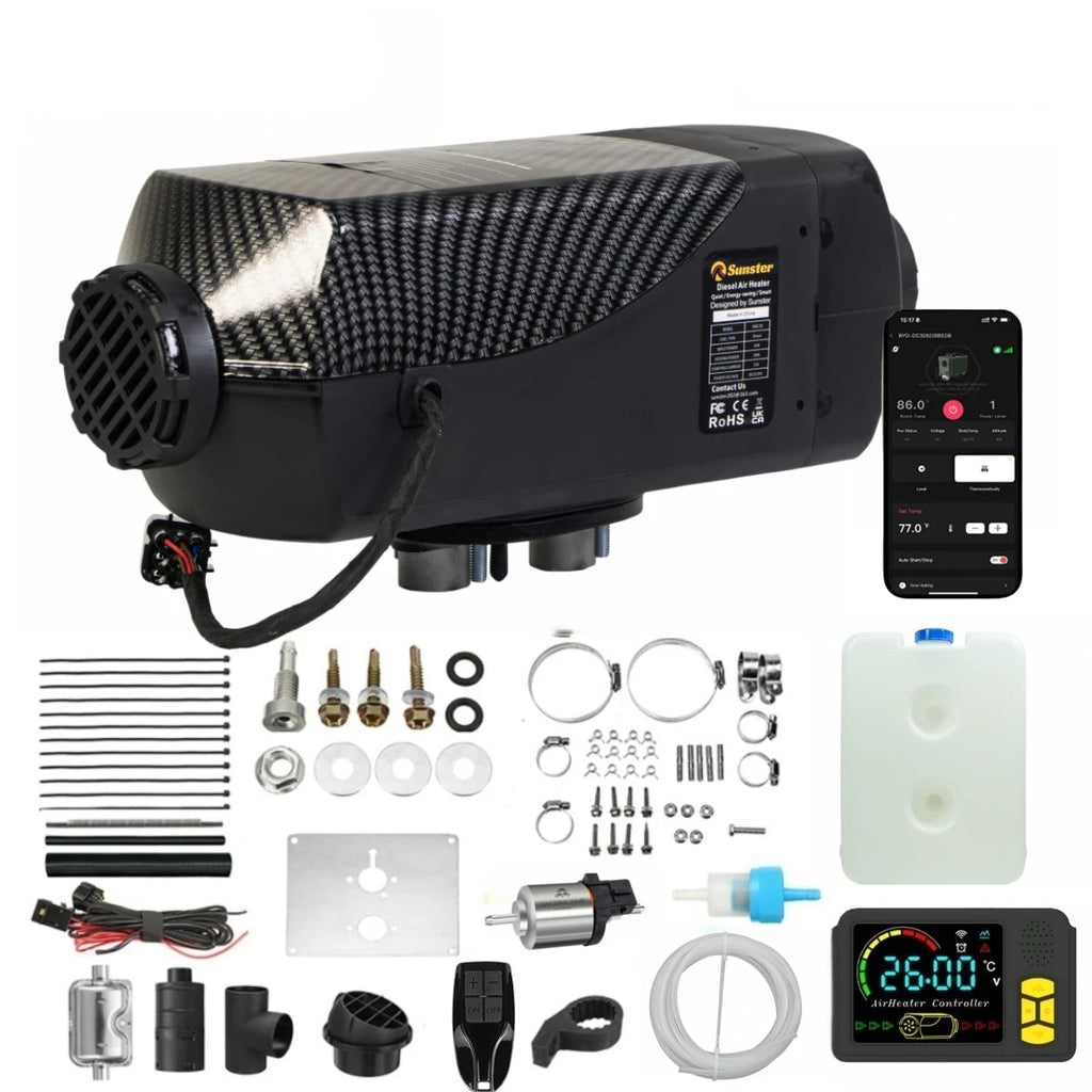 Dieselvärmare 2000W – Tyst Parkeringsvärmare 12V/24V med Bluetooth & LCD